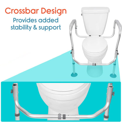 KosmoCare Aluminium Toilet Safety Frame - Medical Railing Helper For Elderly- Assist Handrail Grab Bar - Adjustable Height, Fits Most Toilet Seats,White