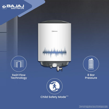 Bajaj Shield Series New Shakti 25L Vertical Storage Water Heater For Home| 5-Star Rated Geyser| Multiple Safety Systems| For High Rise Buildings| 10-Yr Tank 6-Yr Element 4-Yr Product Warranty| White