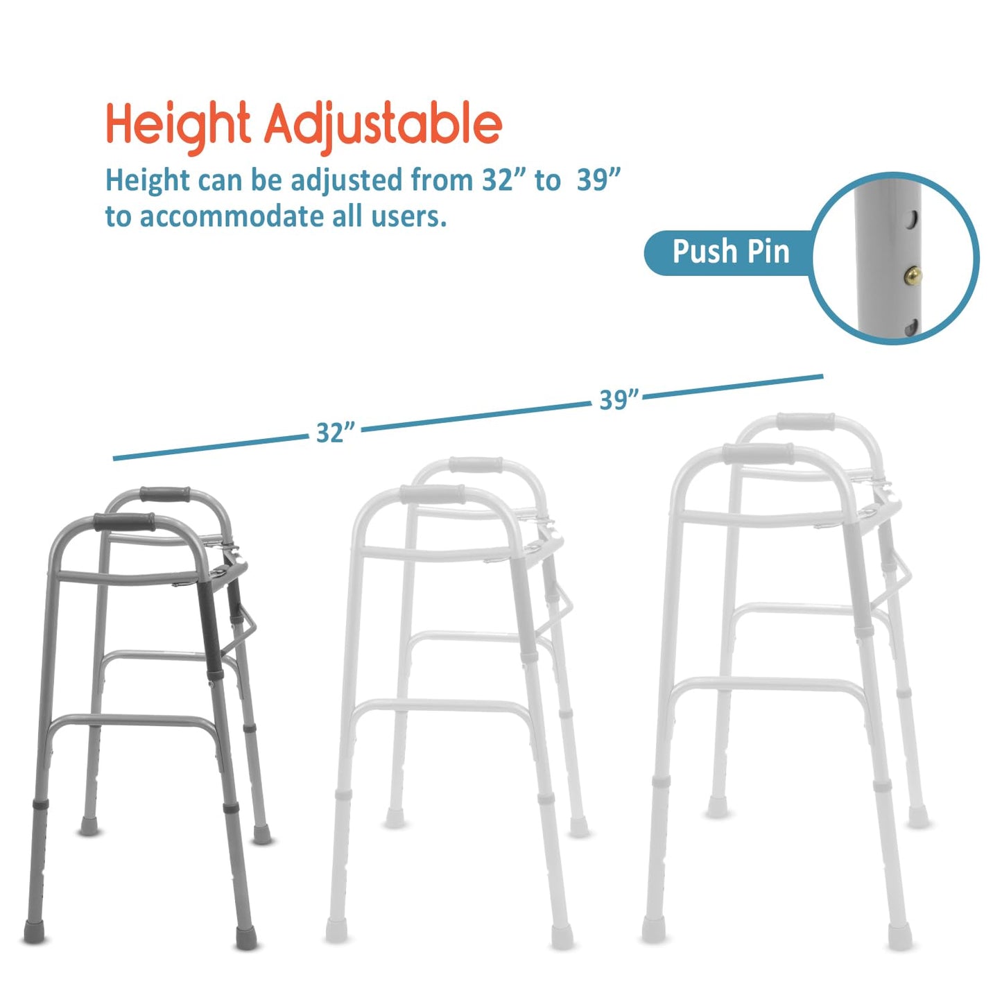 KosmoCare Premium Imported Light Weight Aluminum Height Adjustable Folding Walker 2 - Silver