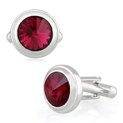 Mahi Rhodium Plated Maroon Solitaire Crystal Cufflink for Mens and Boys CL1100534RMar