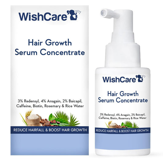 WishCare Hair Growth Serum Concentrate - 3% Redensyl, 4% Anagain, 2% Baicapil, Caffeine, Biotin & Rice Water - Rosemary Hair Serum for Hair Fall Control & Hair Growth 30ml