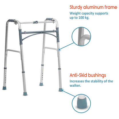 KosmoCare Premium Imported Light Weight Aluminum Height Adjustable Folding Walker 2 - Silver