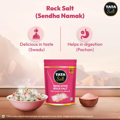 Tata Himalayan Rock Pink Salt, 1kg Pouch, Premium Sendha Namak, With Natural Trace Minerals, Low Sodium, Crystal Salt