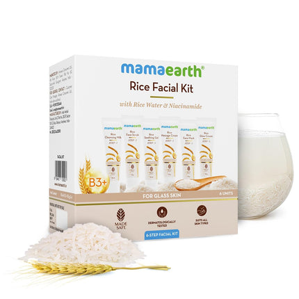 Mamaearth Rice Facial Kit With Rice Water & Niacinamide for Glass Skin - 60 g | Salon-Like Glowing Skin in 6 Easy Steps | Improves Skin Texture | Instant Glow | Suitable for all skin types