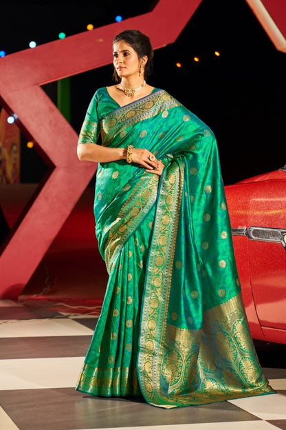 SWORNOF Womens Kanjivaram Silk Saree with Zari Woven Saree With Blouse Piece