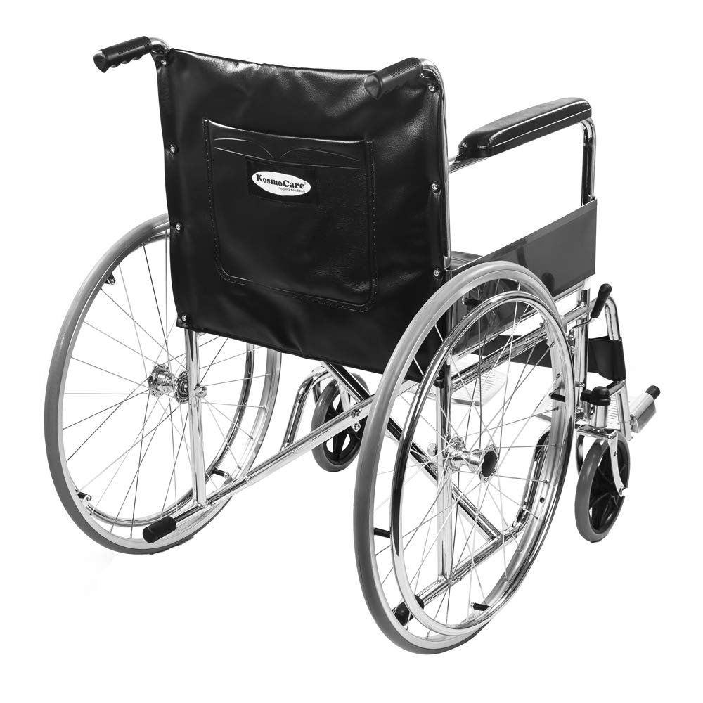 KosmoCare Dura Rexine Wheelchair | Self-Propelled & Attendant Use | Hammered Finish MS Frame | 24" Mag Wheels | Removable Footrests | Foldable Design | Comfortable Rexine Seat | Supports Up to 100 kg