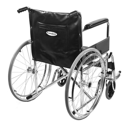 KosmoCare Dura Rexine Wheelchair | Self-Propelled & Attendant Use | Hammered Finish MS Frame | 24" Mag Wheels | Removable Footrests | Foldable Design | Comfortable Rexine Seat | Supports Up to 100 kg