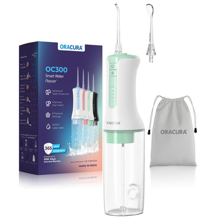 ORACURA® OC300 PRO Smart Pro Water Flosser® Blue | 365 Days Warranty | 4 Modes | Micro-Bubble Technology | 8 Nozzle Tip | 4 Vibrant Colours | 300ml Water Tank