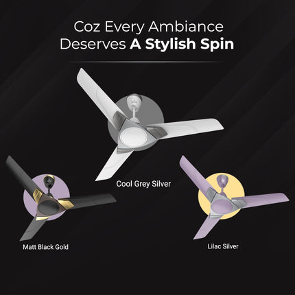 Polycab Aereo Plus Star Rated, 1200mm Ceiling Fan For Home | 100% Copper, High Speed & Air Delivery | Saves Up To 33% Electricity, Rust-Proof Aluminium Blades, 52 Watt | 3 Years Warranty【Lilac Silver】