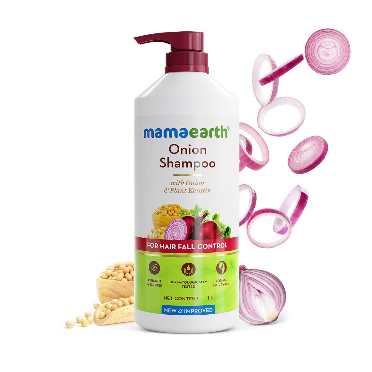 Mamaearth Onion Shampoo for Hair Growth and Hair Fall Control with Onion and Plant Keratin | Reduces Hair Fall | Strengthens & Smoothens Hair | 1L