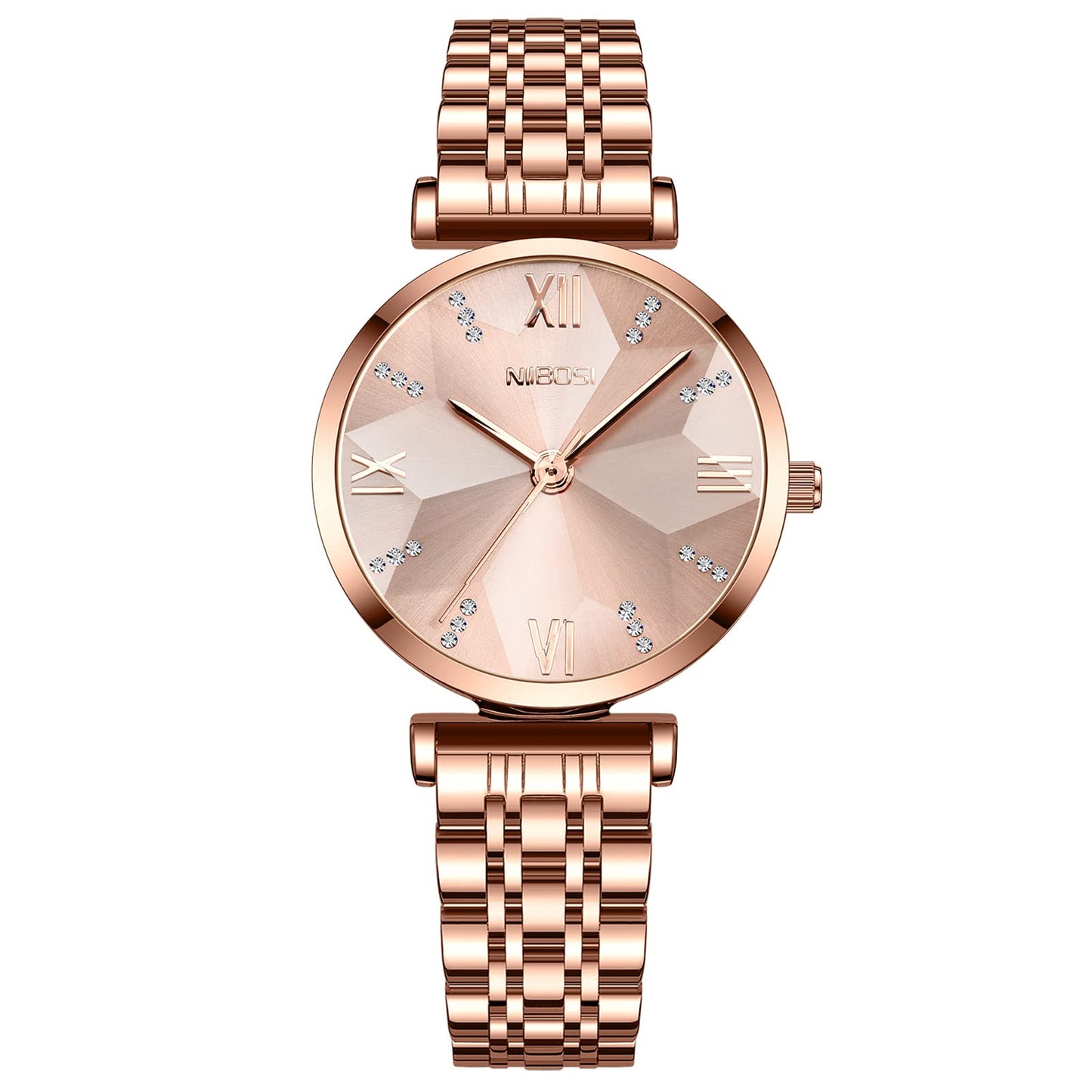 NIBOSI Women Stainless Steel Watches Analog Rose Gold Band and Square Dial Women's Watch for Girls&Miss&Ladies Diamond Studded with Stylish Watches Waterproof