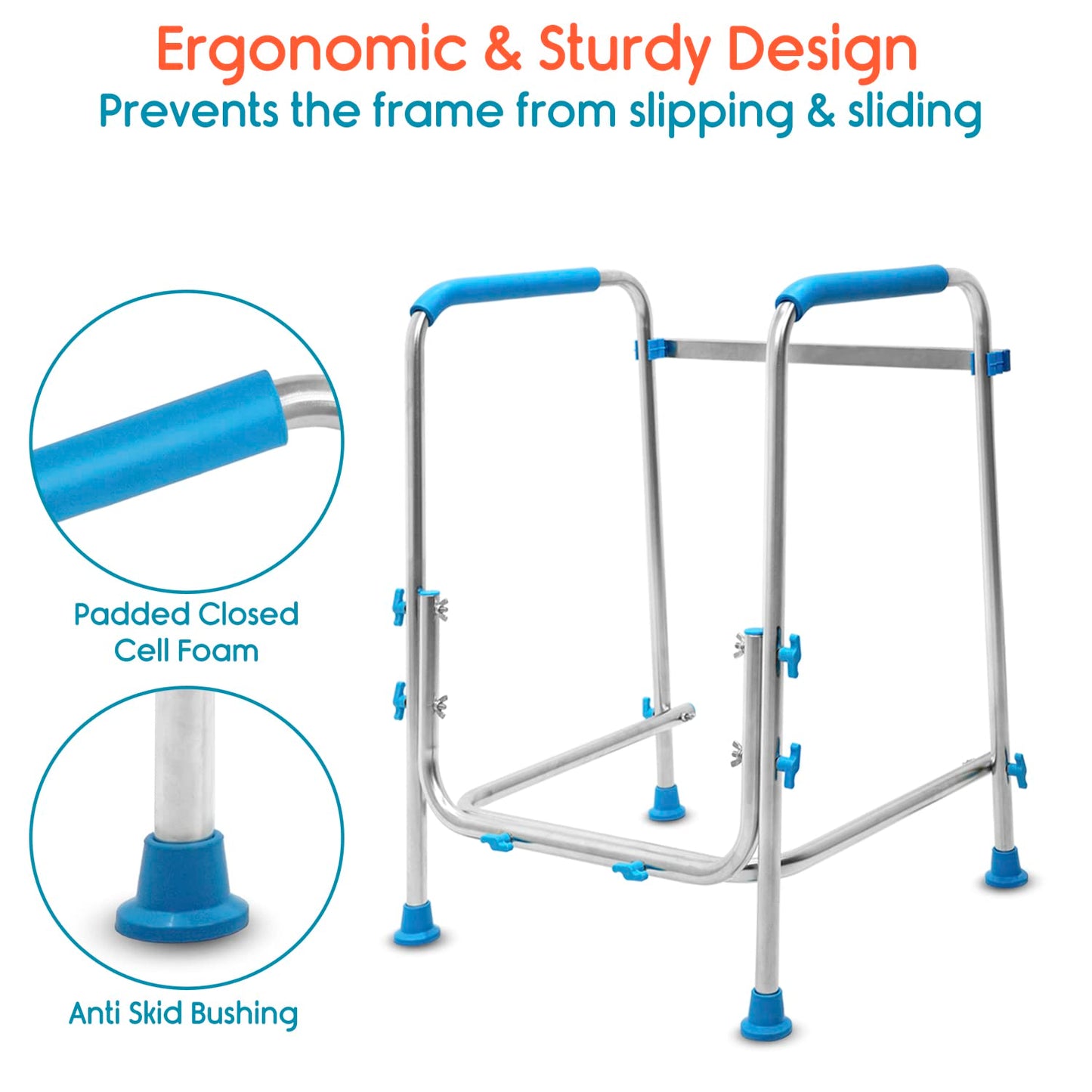 KosmoCare Aluminium Toilet Safety Frame - Medical Railing Helper For Elderly- Assist Handrail Grab Bar - Adjustable Height, Fits Most Toilet Seats,White