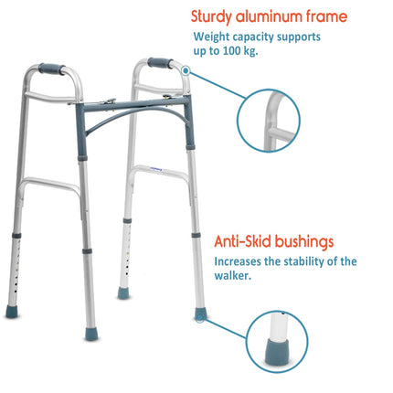 KosmoCare Premium Imported Light Weight Aluminum Height Adjustable Folding Walker 2 - Silver 