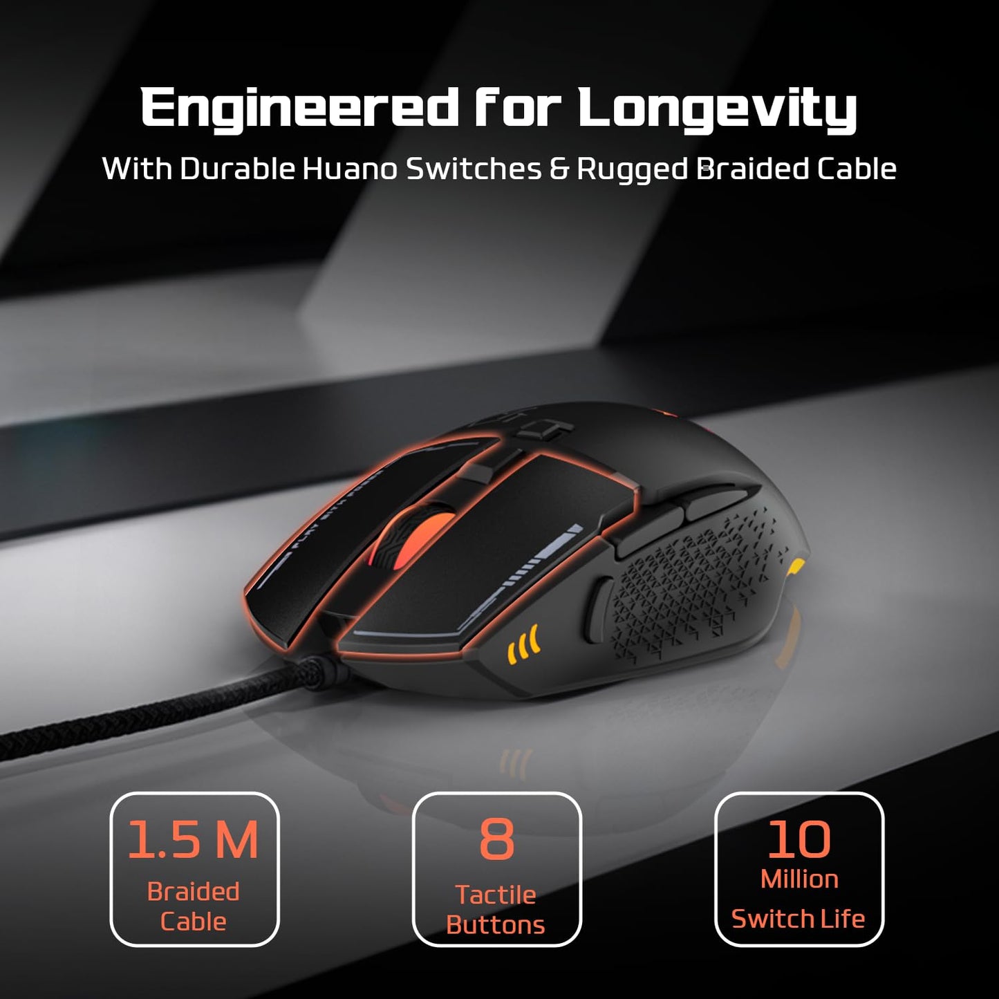 EvoFox Ultra Value Series Blaze Programmable Gaming Mouse |8 Fully Programmable Buttons| Ultra-responsive 7000fps | Gaming Grade Sensitive DPI Upto 12800 |RGB Lights with Music sync Mode | Windows Software