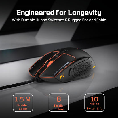 EvoFox Ultra Value Series Blaze Programmable Gaming Mouse |8 Fully Programmable Buttons| Ultra-responsive 7000fps | Gaming Grade Sensitive DPI Upto 12800 |RGB Lights with Music sync Mode | Windows Software