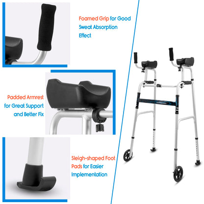 KosmoCare Upright Walker with 5" Castors| Height Adjustable Walker with Forearms |Folding walker for Elderly| Walking Aid| Walkers for Adults| Forearm Walker