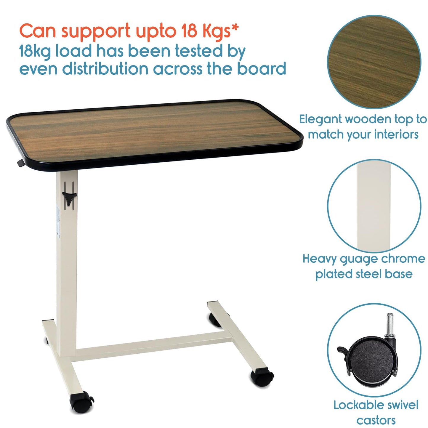 KosmoCare Height Adjustable Multipurpose Table Trolley (Hydraulic - Cherry Wood, Cherry Wood)