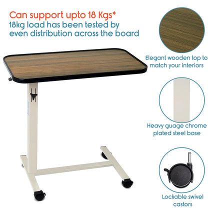 KosmoCare Height Adjustable Multipurpose Table Trolley (Hydraulic - Cherry Wood, Cherry Wood)