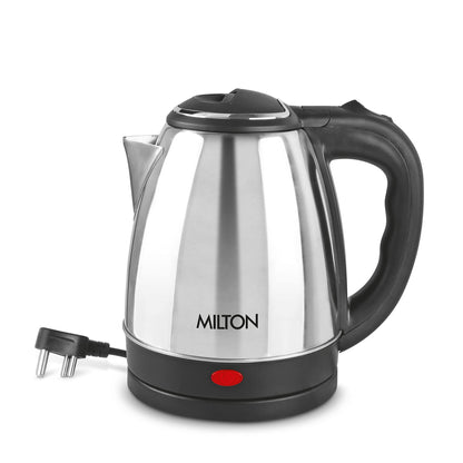 Milton Euroline Go Electro 2.0 Stainless Steel Electric Kettle, 1 Piece, 2 Litre, Silver, Power Indicator, 1500 Watts, Auto Cut-off, Detachable 360 Degree Connector, Boiler for Water, Instant Noodles