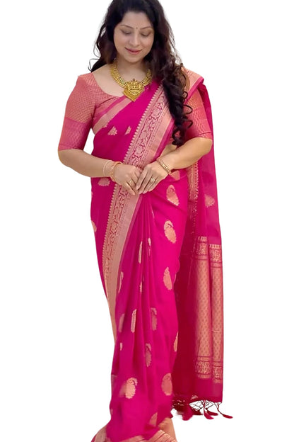 SGF11 Women's Trendy Kanjivaram Soft Lichi Silk Saree With Blouse Piece