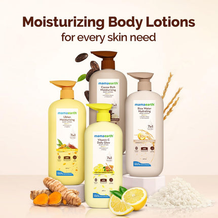 Mamaearth Rice Water Hydrating Body Lotion with Rice Water & Niacinamide for Dewy Glass Skin | 48 Hrs Moisturization | Nourishes Skin | 7in1 Total Care | 100% Natural Butter | Non Greasy Smooth Skin | 400 ml