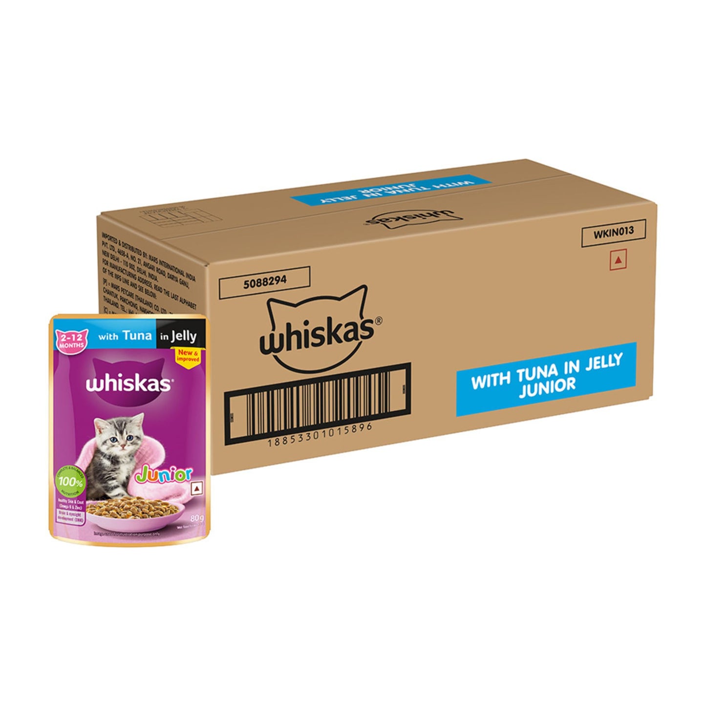 Whiskas Junior Kitten (2-12 Months) Wet Cat Food, Tuna in Jelly, 80 g, Hydrating Food Made With Real Fish, 100% Complete & Balanced Nutrition for Kittens