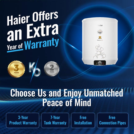 Haier Precis-Pro 15-L 5 Star Storage Wall Mount Water Heater(Geyser)With Pipe Free Installation,Shock Proof,Glasslined Tank,Abs Body,Temperature Indicator,8 Safety Levels,Suitable High Rise Buildings 