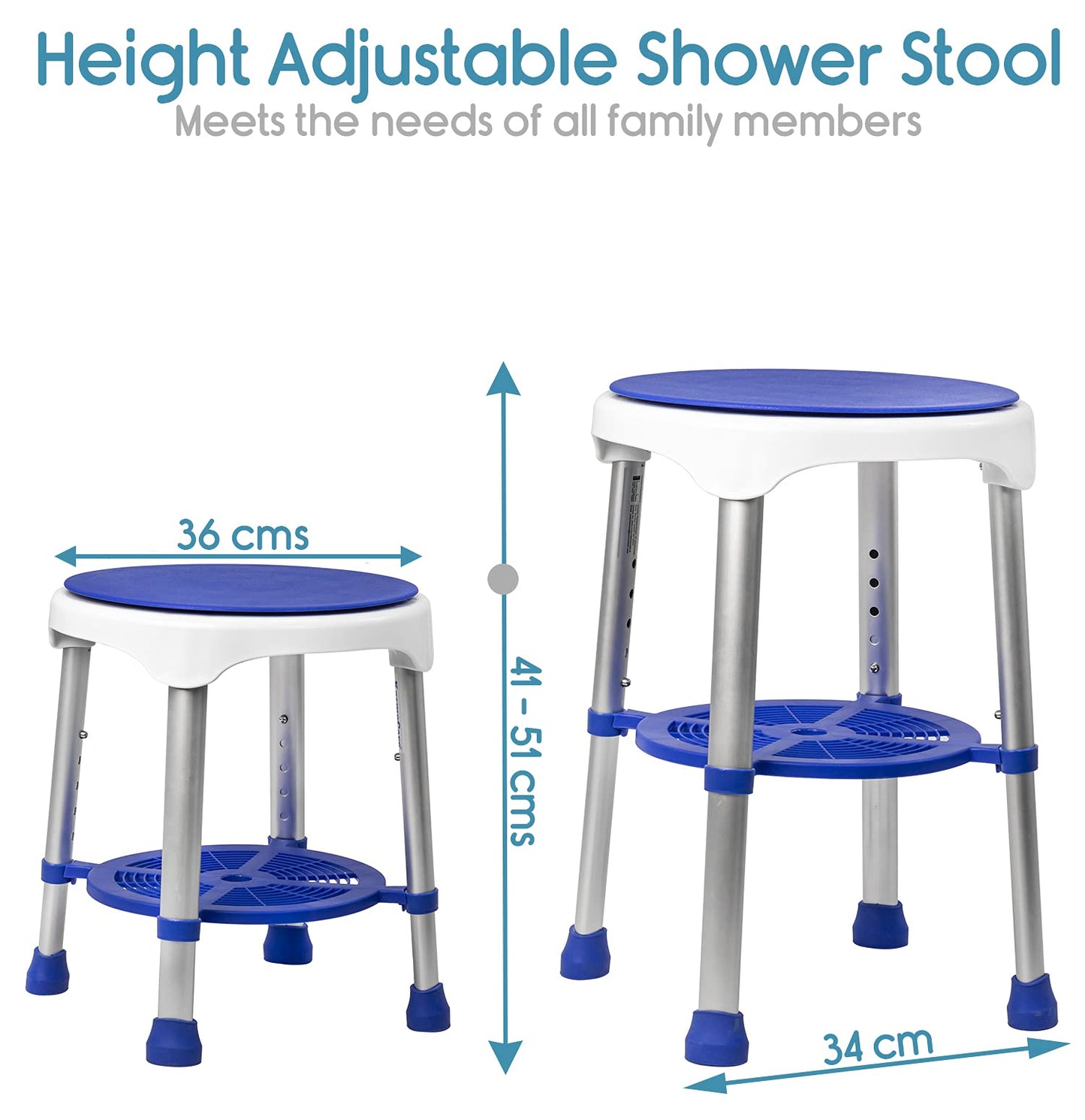 KosmoCare Premium Imported Shower Stool | Height Adjustable, Tool-Free Assembly Shower Chair with Anti-Slip Rubber Tips for Safety of Seniors & Elderly