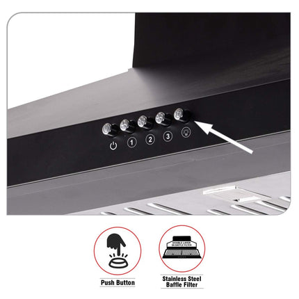 INALSA EKON 60cm 1100 m³/hr Pyramid Kitchen Chimney With Elegant Look|Push Button Control|Efficient Dual LED Lamps & Filterless|5 Year Warranty on Motor (Black)