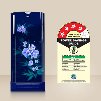 Godrej 180 L 4 Star Turbo Cooling Technology, With 24 Days Farm Freshness Direct Cool Single Door Refrigerator(2023 Model, RD EDGENEO 207D THF AQ BL, Aqua Blue)