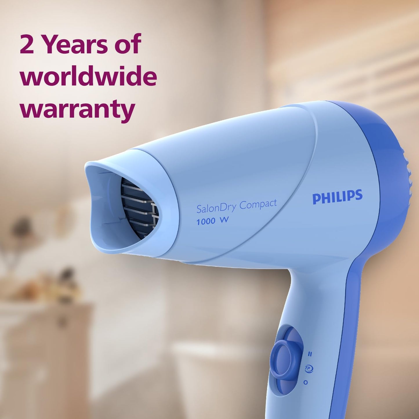 Philips HP8100/60 Compact Hair Dryer| 2 Flexible heat setting| ThermoProtect prevents overhearting | 1000 Watts- Blue