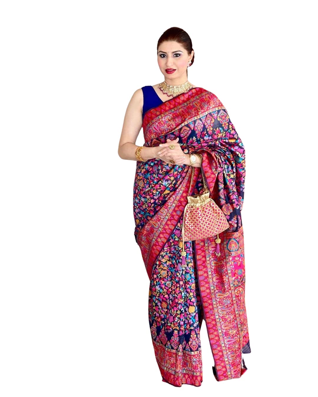 SGF11- Women's Kanjivaram Pure Soft Silk Handloom Saree Pure Golden Zari With Blouse Piece