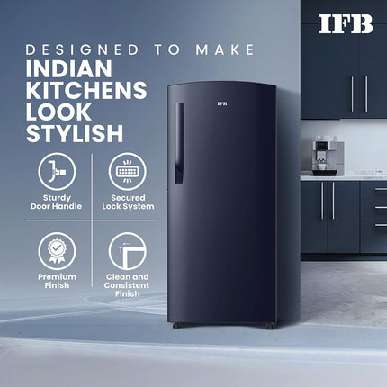 IFB 187L 2 Star Direct-Cool Single Door Refrigerator (2024, IFBDC-2132NCSE, Blue) Extraordinary Storage with Humidity Controller 