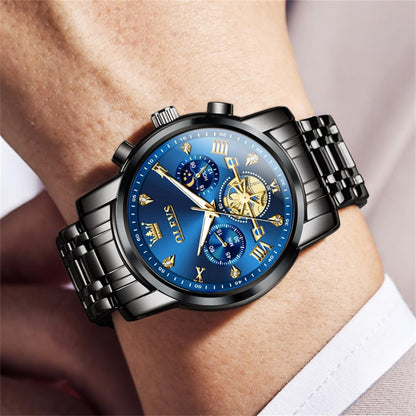 OLEVS Mens Watches Chain Chronograph Business Dress Quartz Stainless Steel Wrist Watch Waterproof Luminous Date