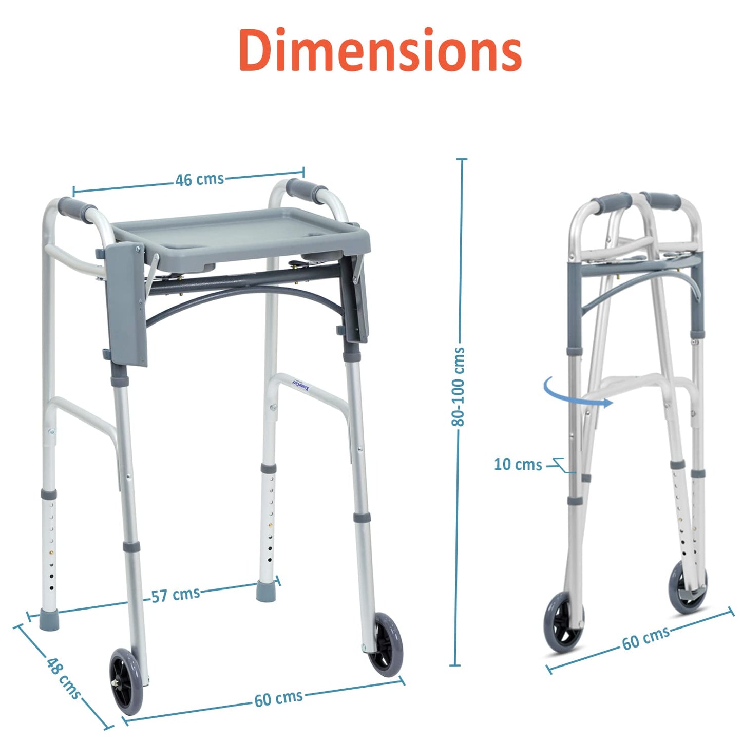 KosmoCare Premium Imported Light Weight Aluminum Height Adjustable Folding Walker 2 - Silver