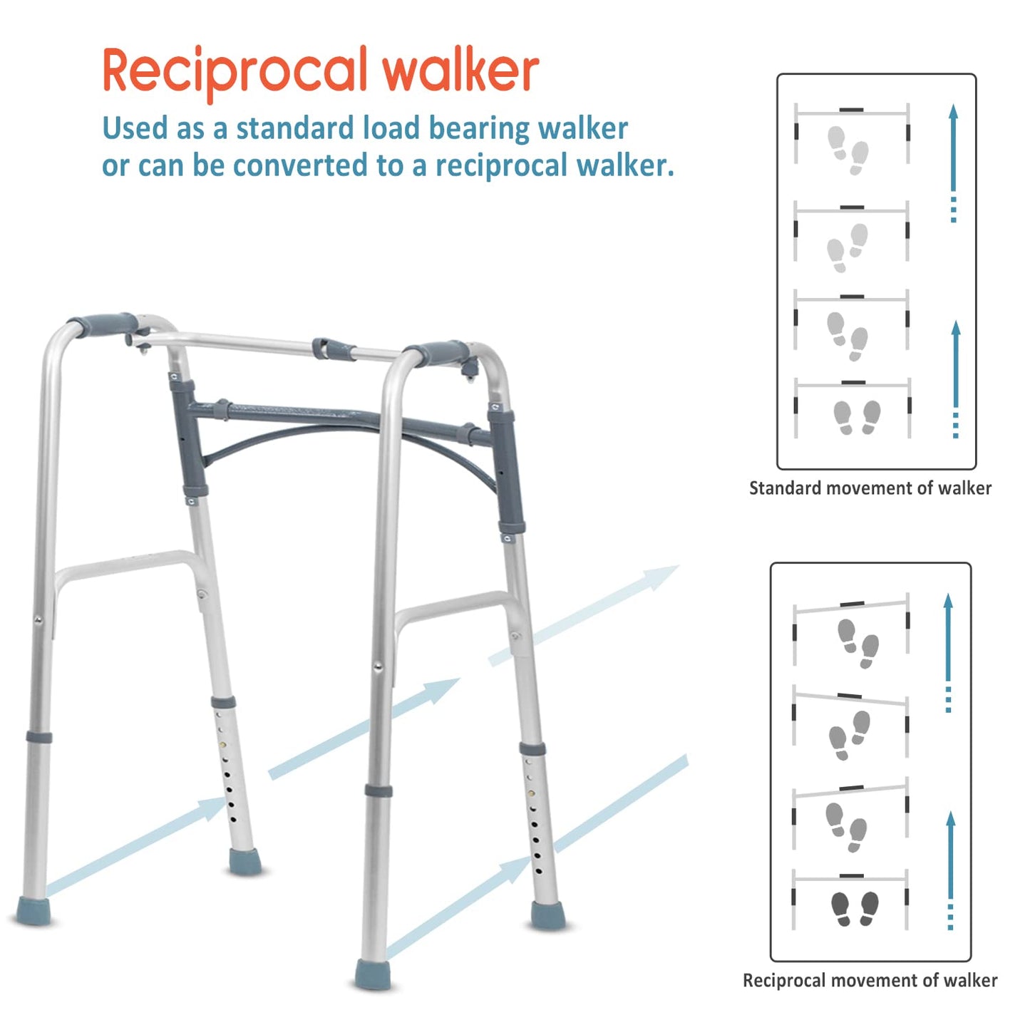 KosmoCare Premium Imported Light Weight Aluminum Height Adjustable Folding Walker 2 - Silver