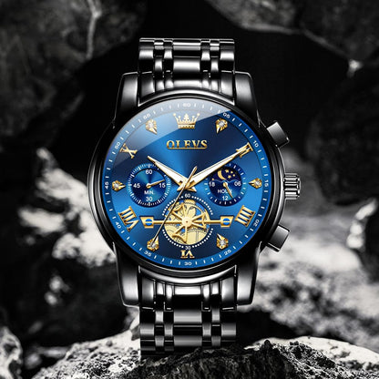 OLEVS Mens Watches Chain Chronograph Business Dress Quartz Stainless Steel Wrist Watch Waterproof Luminous Date