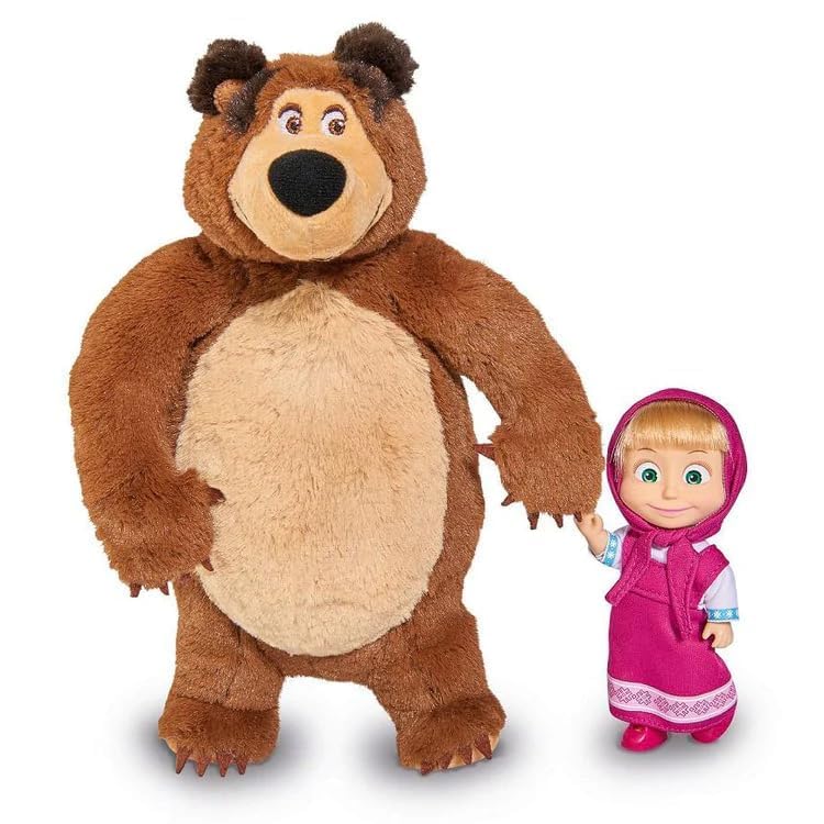 Masha & The Bear Play Set Set by Fratelli (12cm Masha Doll with 25cm Plush Bear Set)