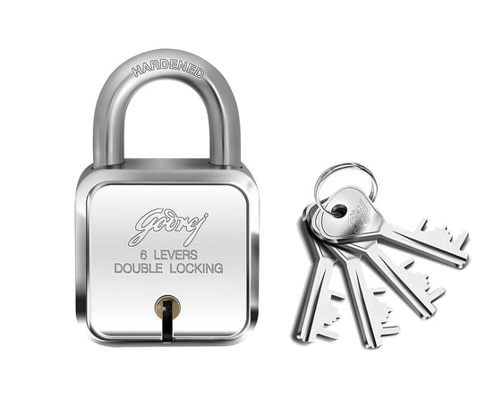 Godrej Locks I Square 6 levers 50mm I 4 Keys I Padlock for Main Door I Gate Lock I Lock for Tool Box, Shutters, Shops & Offices I Corrosion Resistant Shackle I Silver Finish