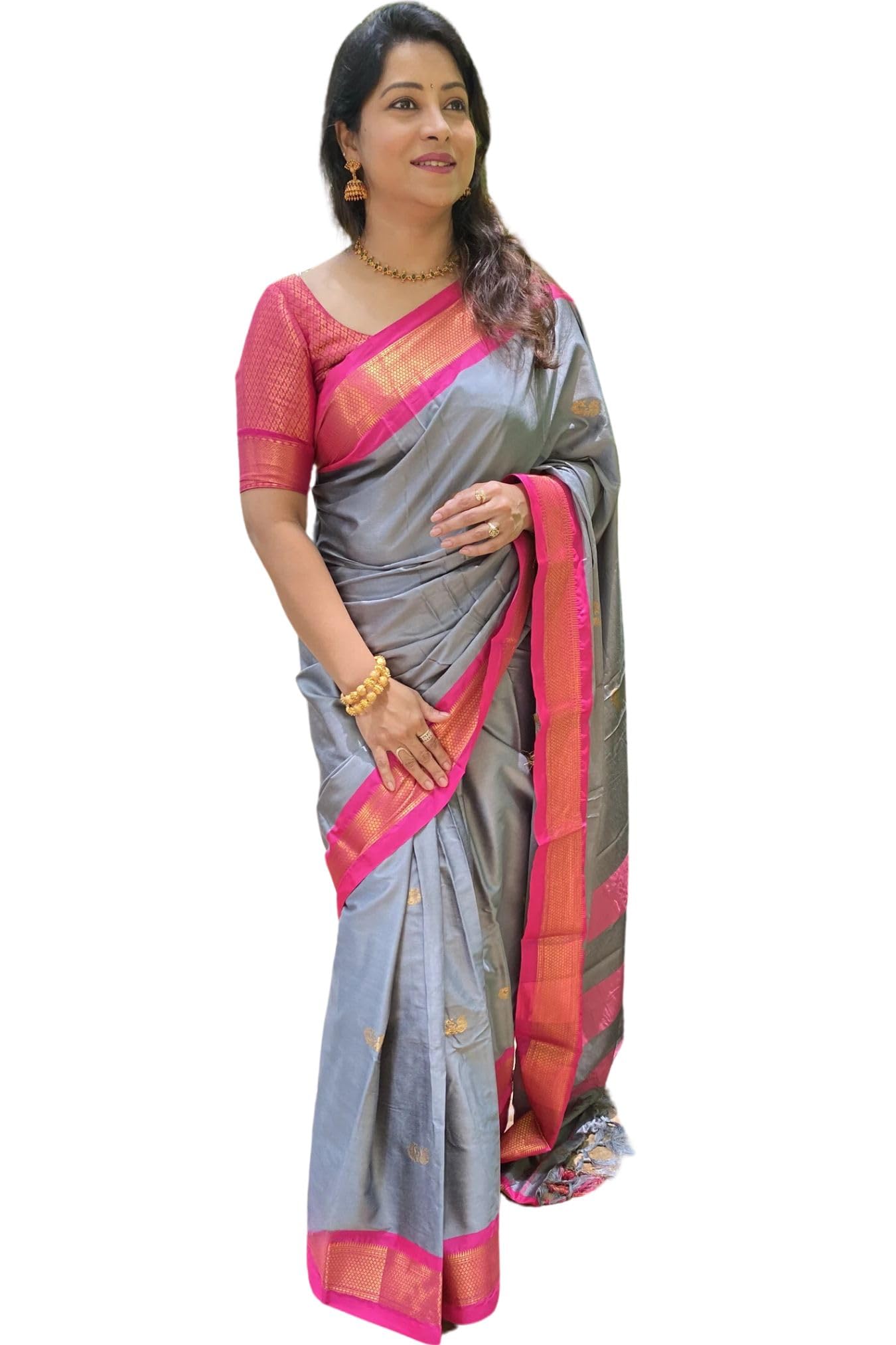 SGF11 Women's Kanjivaram Soft Lichi Silk Saree With Blouse Piece