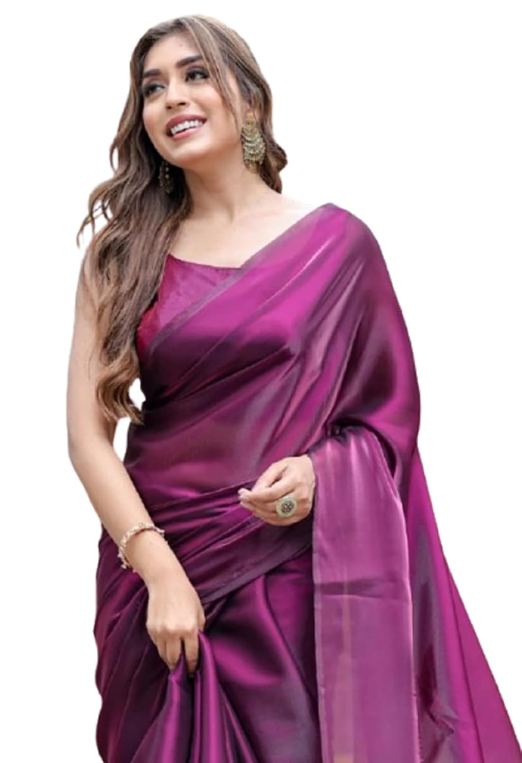 SATAZ Women's Ready to Wear Jimichu Silk One Minute Readymade Traditional Designer Wine Saree With Unstitched Blouse