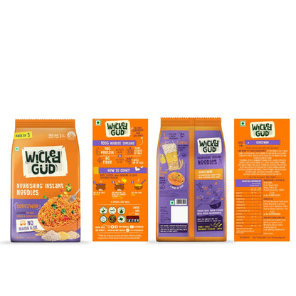 WickedGud Schezwan Noodles (207gm) & Curry Noodles (201gm) | Healthy Noodles | No Maida | No Oil | No MSG | High Protein | High Fibre | Cholesterol Free