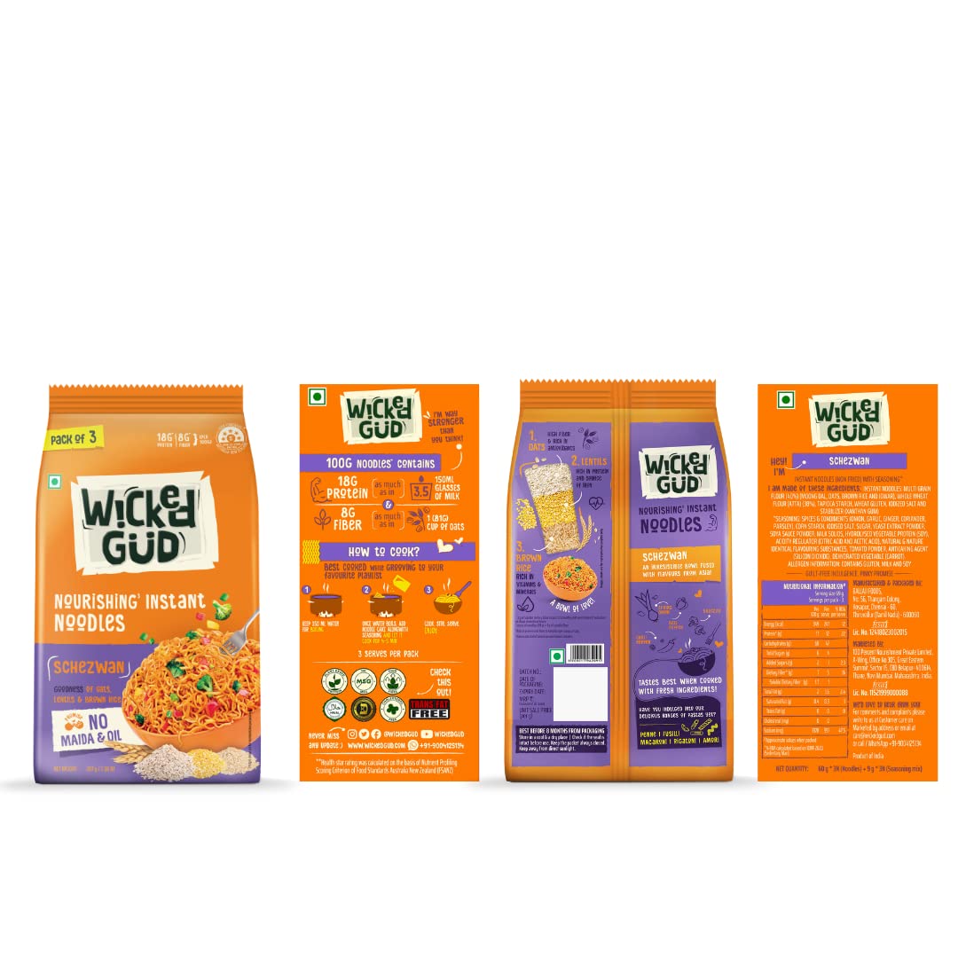 WickedGud Nourishing Instant Noodles Range | No Maida | No Oil | No MSG | High Protein | High Fibre | Cholesterol Free