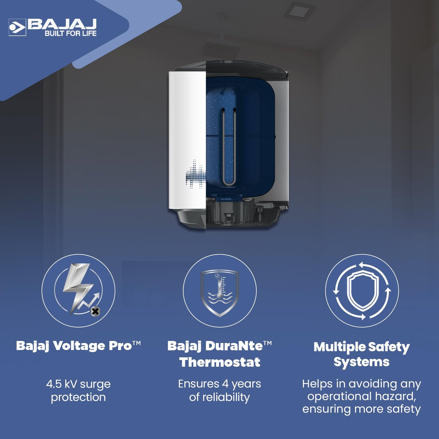 Bajaj Shield Series New Shakti 25L Vertical Storage Water Heater For Home| 5-Star Rated Geyser| Multiple Safety Systems| For High Rise Buildings| 10-Yr Tank 6-Yr Element 4-Yr Product Warranty| White