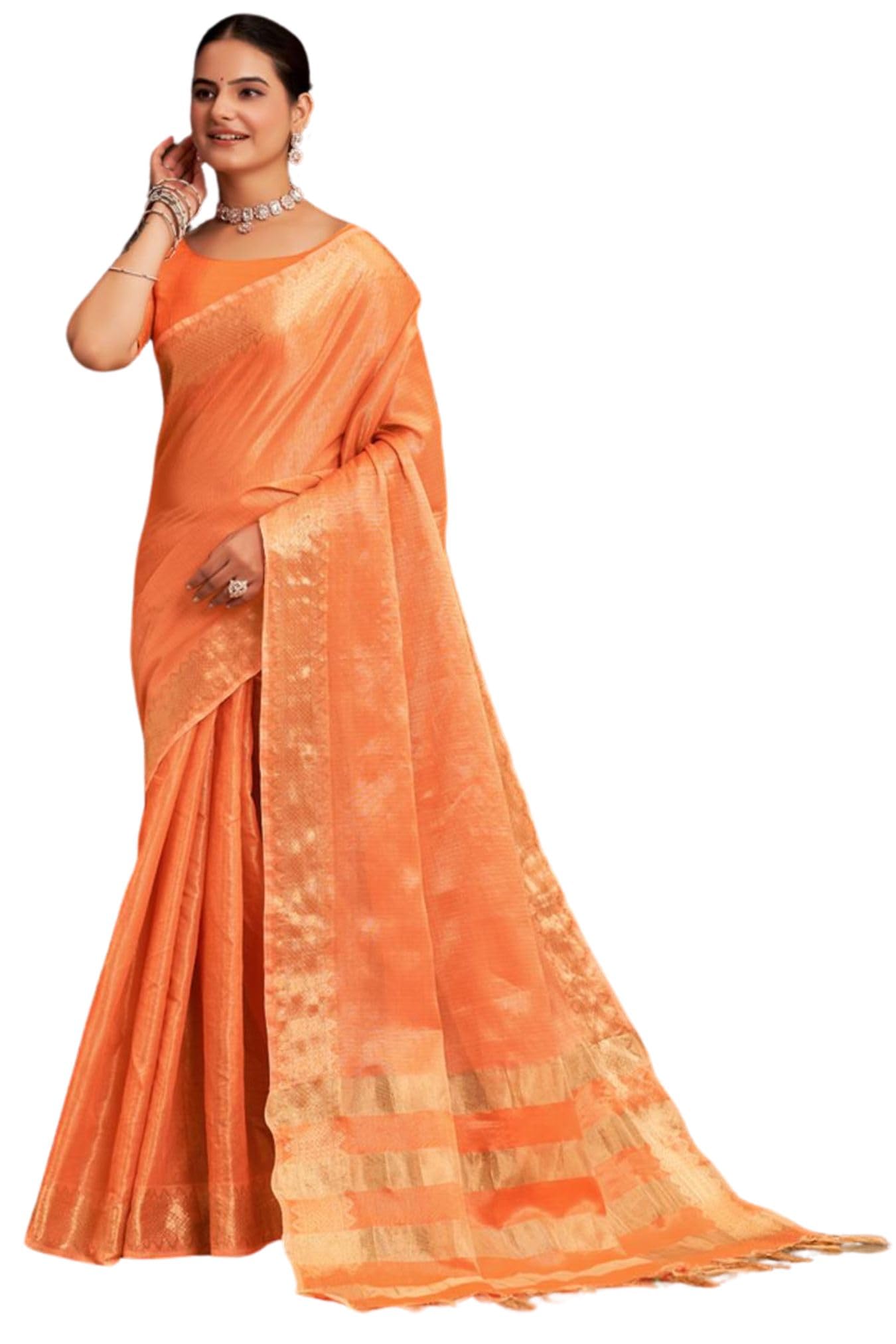 SGF11 Women's Kanjivaram Pure Tissue Silk Saree For Womens With Unstitched Blouse Piece