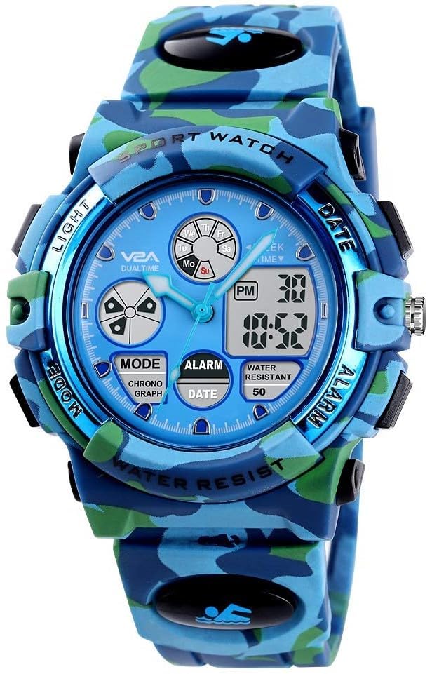 V2A Watch for Boys Age 7 and Above Analogue-Digital Shock Resistant Alarm Calender Water Proof Sports Watch for Boys Age 7 to 16 Years