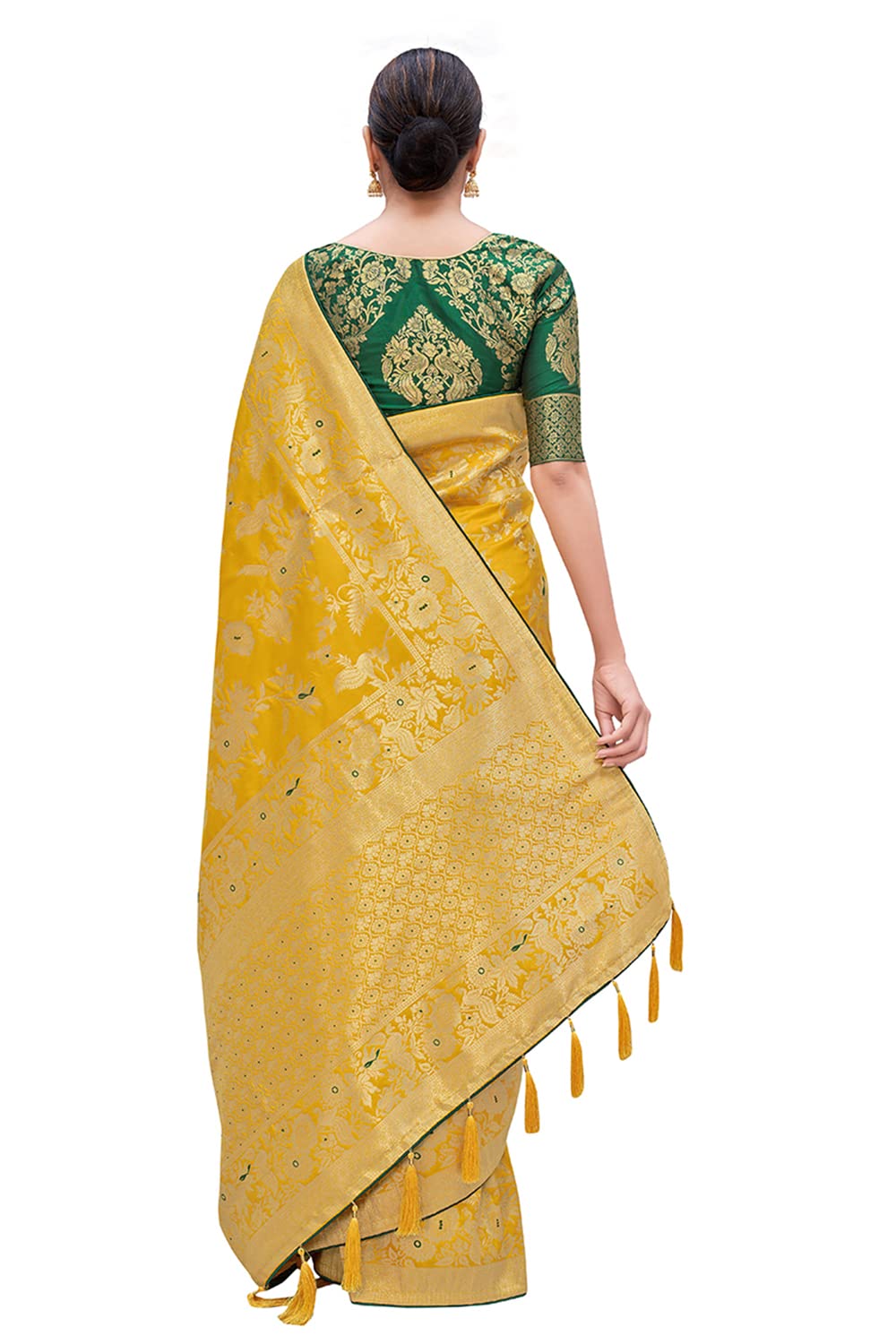 Monjolika Fashion Women's Banarasi Silk Blend Woven Zari With Tussles Saree and Jacquard Woven Blouse Piece (37765 color)