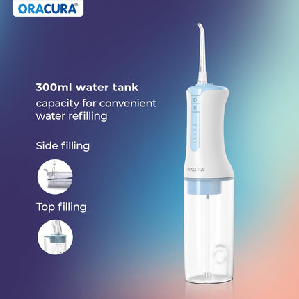 ORACURA® OC300 PRO Smart Pro Water Flosser® Blue | 365 Days Warranty | 4 Modes | Micro-Bubble Technology | 8 Nozzle Tip | 4 Vibrant Colours | 300ml Water Tank