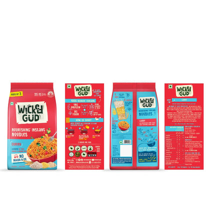 WickedGud Schezwan Noodles (207gm) & Curry Noodles (201gm) | Healthy Noodles | No Maida | No Oil | No MSG | High Protein | High Fibre | Cholesterol Free