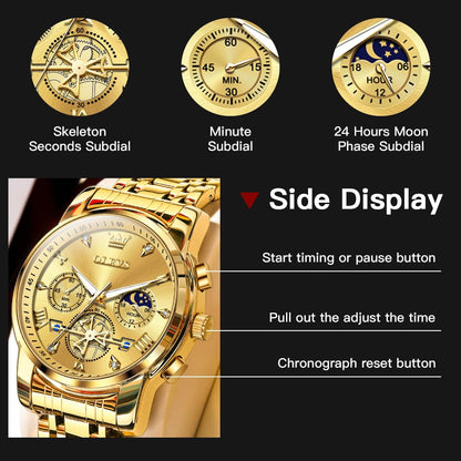 OLEVS Mens Watches Chain Chronograph Business Dress Quartz Stainless Steel Wrist Watch Waterproof Luminous Date